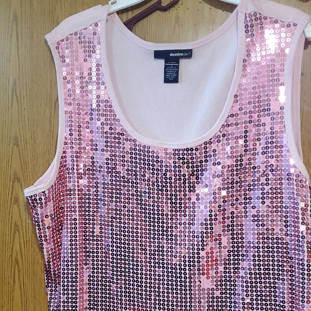 Denim 24/7 Shimmering Pink Sequin Tank Top - Picture 3 of 5